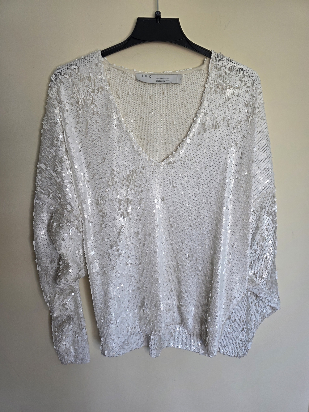 IRO White Sequin V-Neck Pullover Sweater